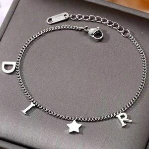 Silver Plated Stainless Steel Letter Charm Bracelet – Star Accent